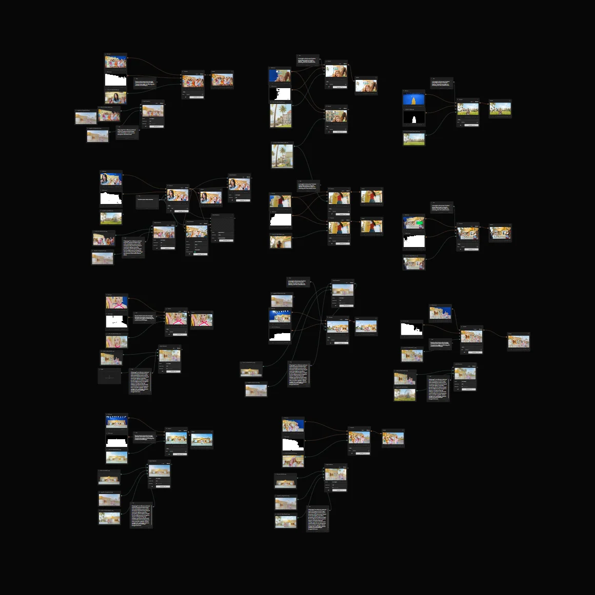 EAN’s Canvas workspace for the Lemon Tang music video, with a node group per shot