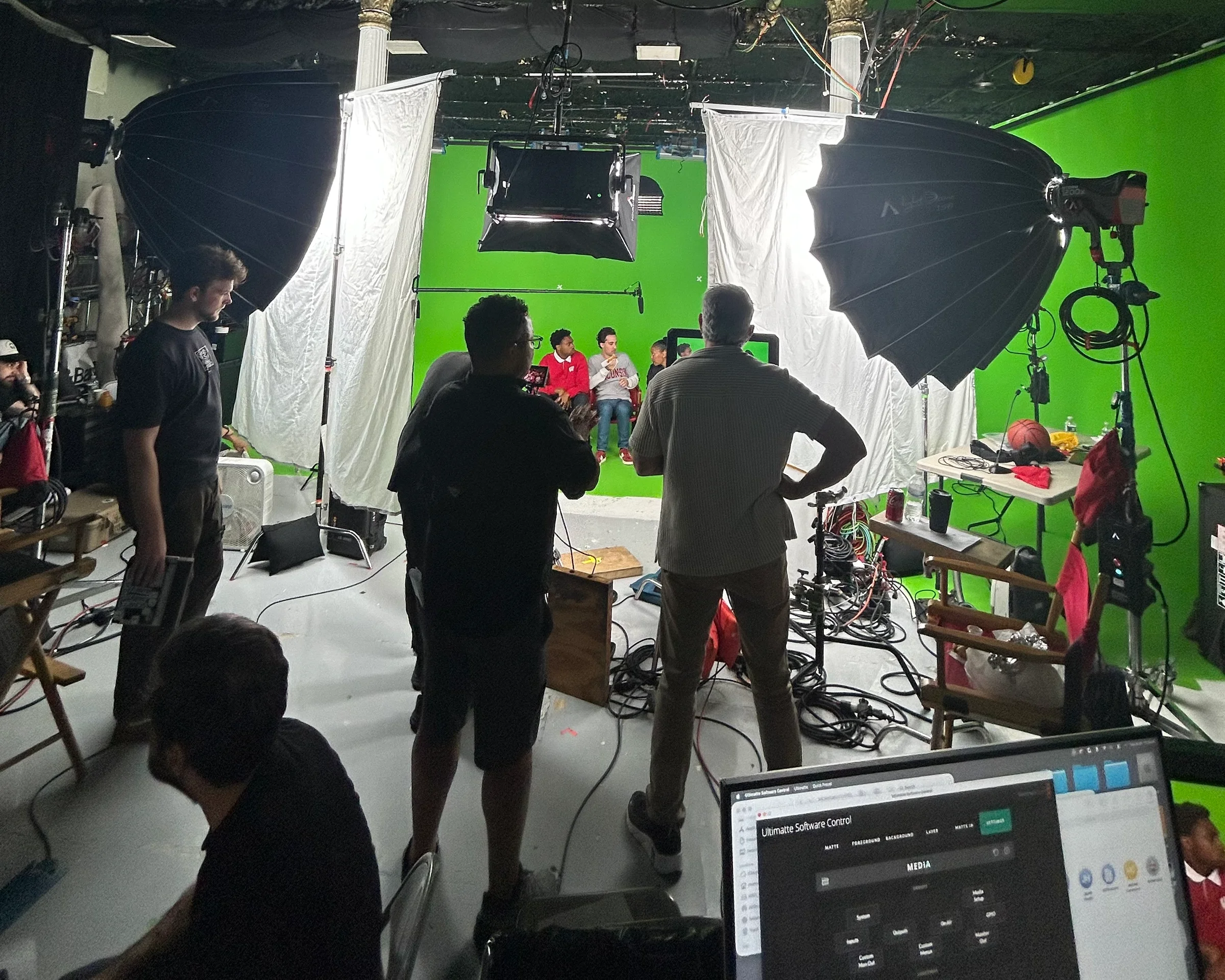 Behind the scenes on MCM Creative's green-screen stage during the UW Credit Union shoot