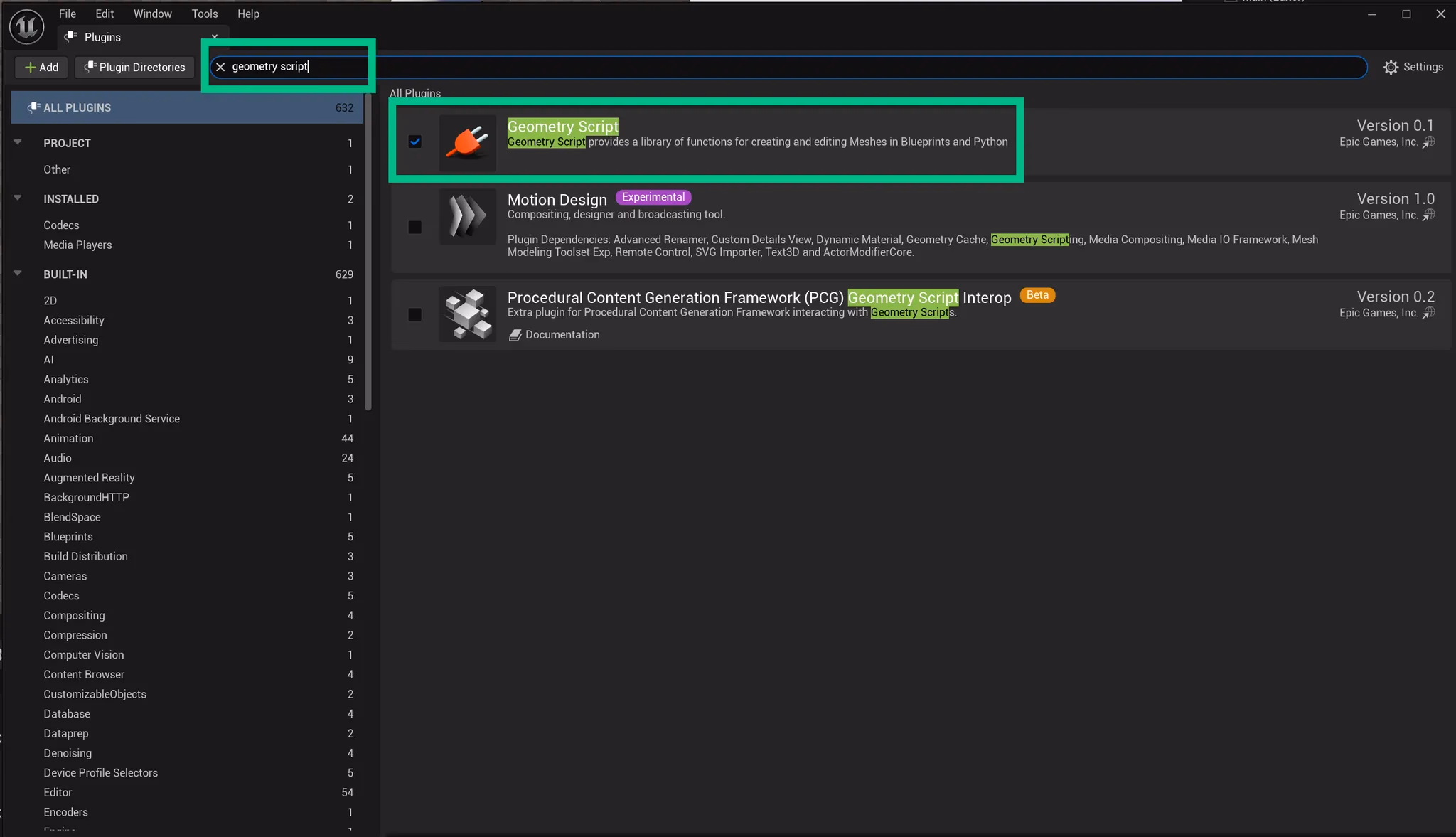 Enable Geometry Script Plugin